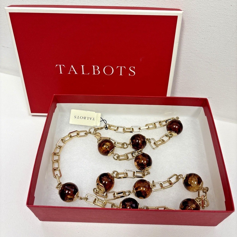 Talbots Gold Necklace With Lucite Beads
